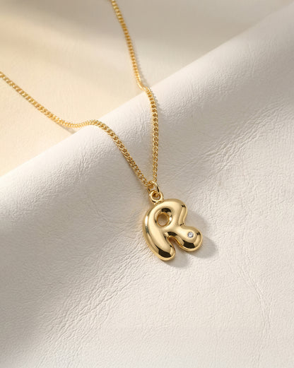 18Kt Gold Plated CZ 3D Balloon Letter A Pendant and Chain