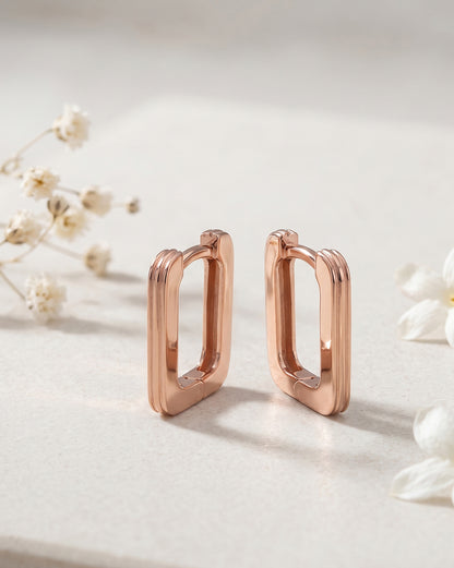 18kt Rose Gold Plated Square Mini Hoop Earring