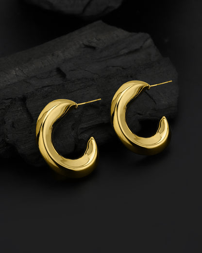 Gold Plated Bold Twisted Half Hoop Earring