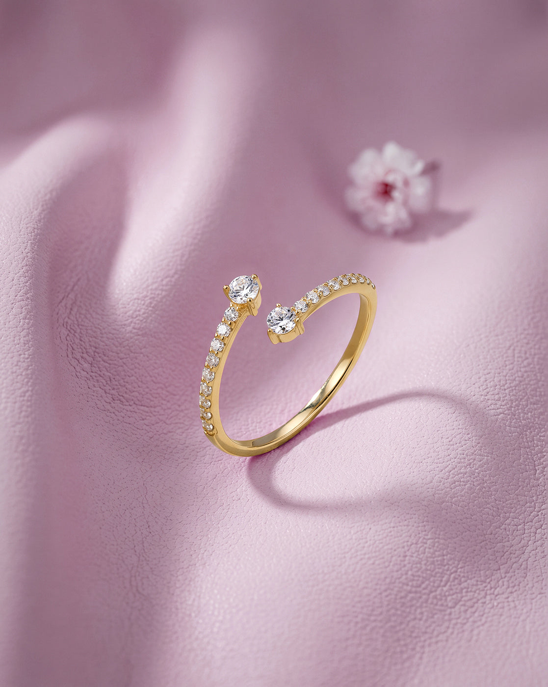 925 Sterling Silver 18kt Gold Plated CZ Adjustable Finger Ring