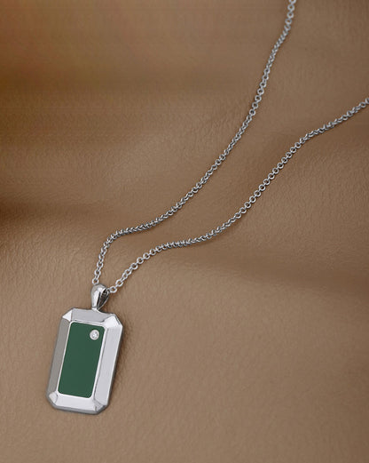 Men Rhodium Plated with CZ  and Accent Stone Enamel Pendant and Chain