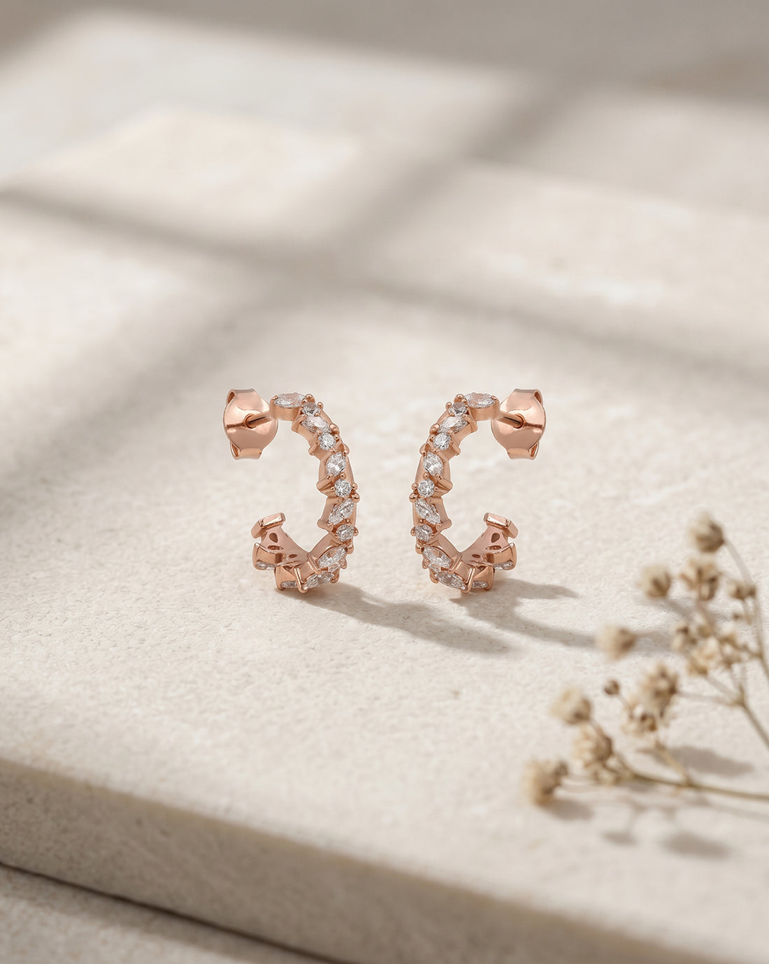 18kt Rose Gold Plated CZ Half Hoop Earring