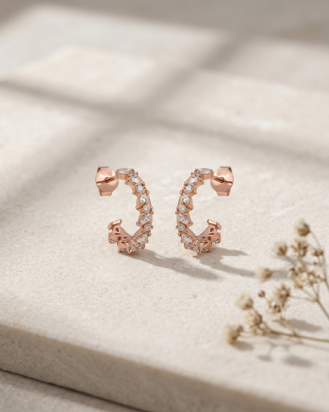 18kt Rose Gold Plated CZ Half Hoop Earring