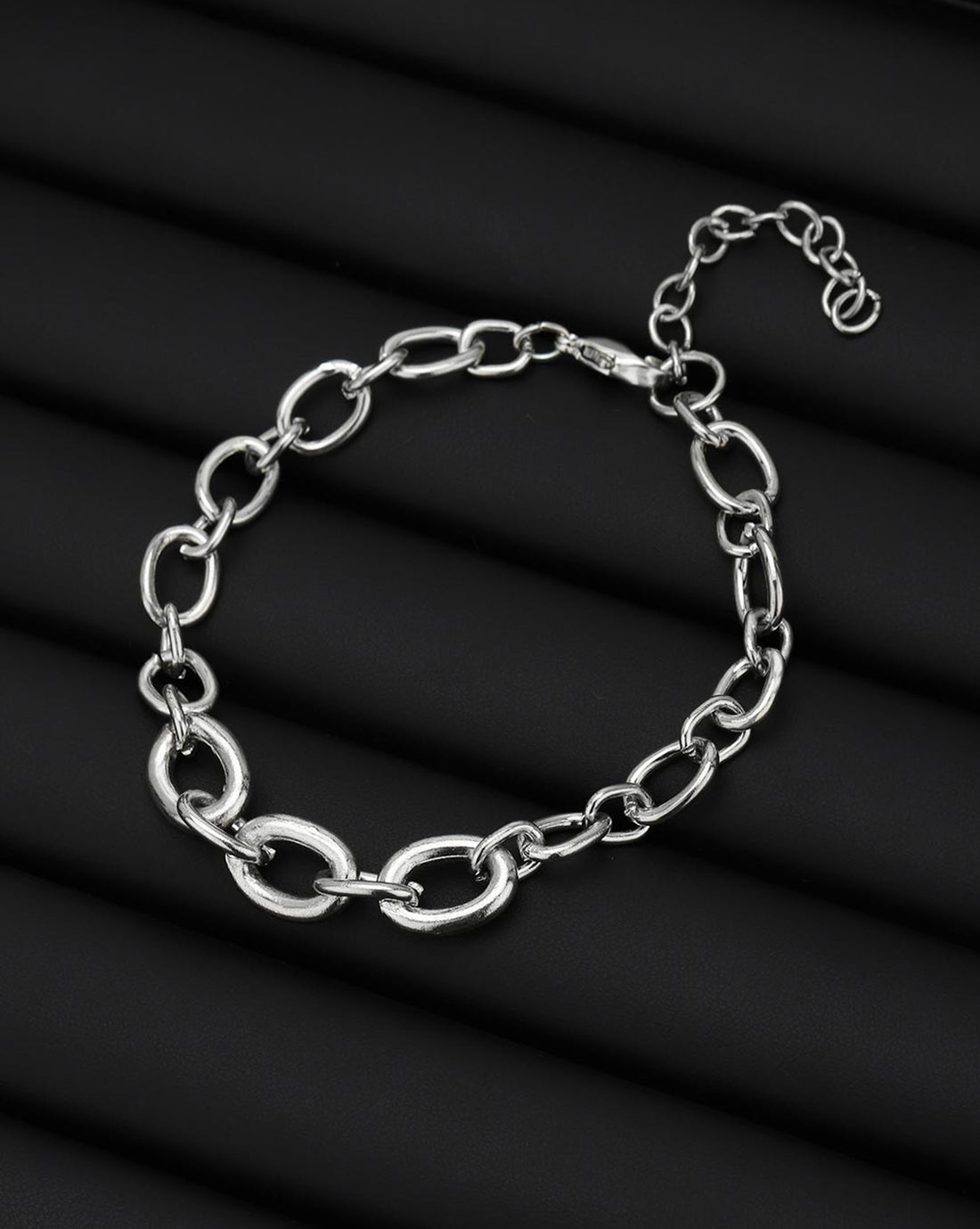 Men Silver Plated Link Adjustable Bracelet