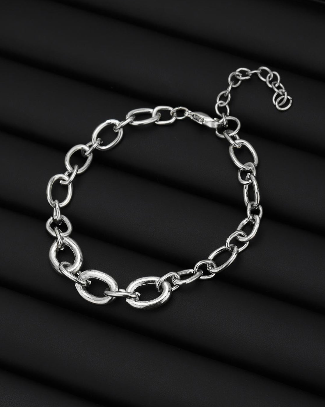 Men Silver Plated Link Adjustable Bracelet