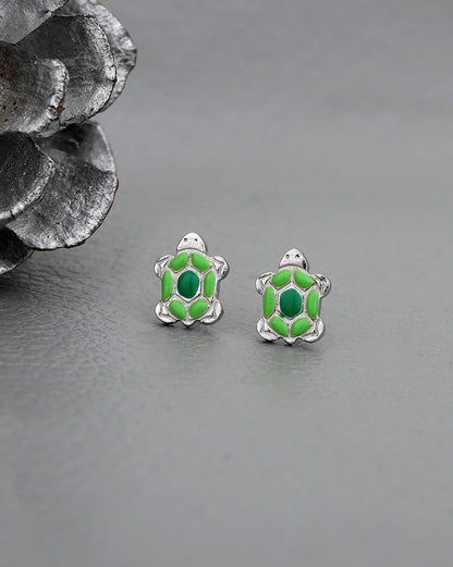 925 Sterling Silver Rhodium Plated Enamel Turtoise Mini Stud Earring