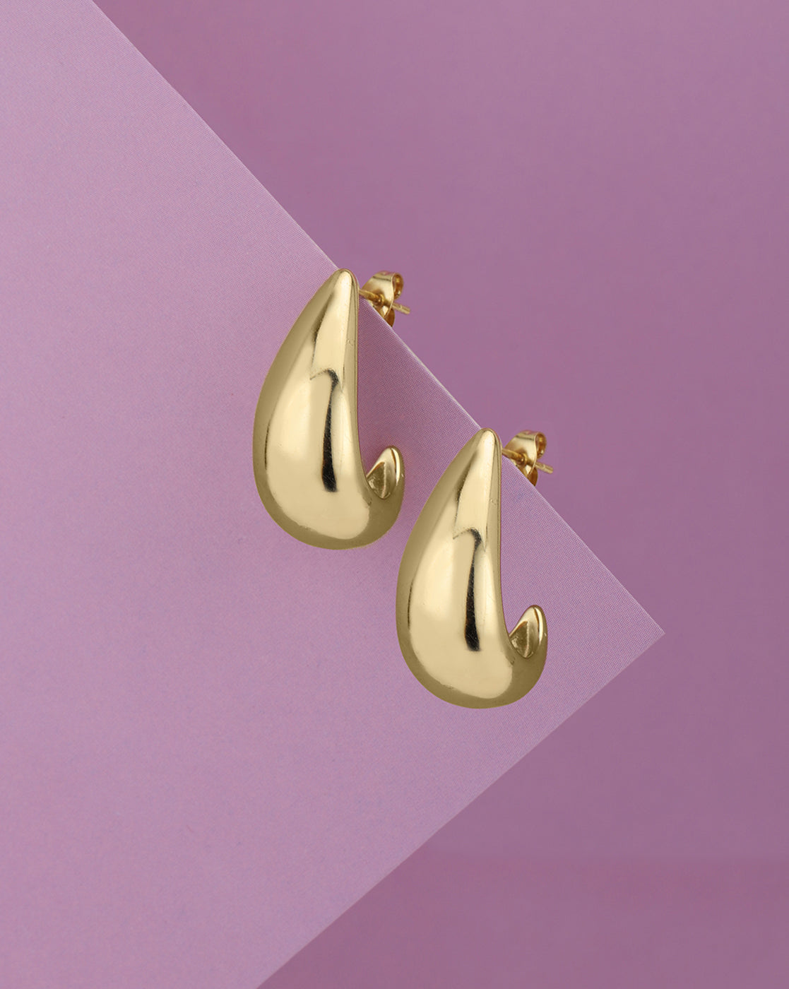Gold Plated Contemporary Teardrop Half Hoop Earrings