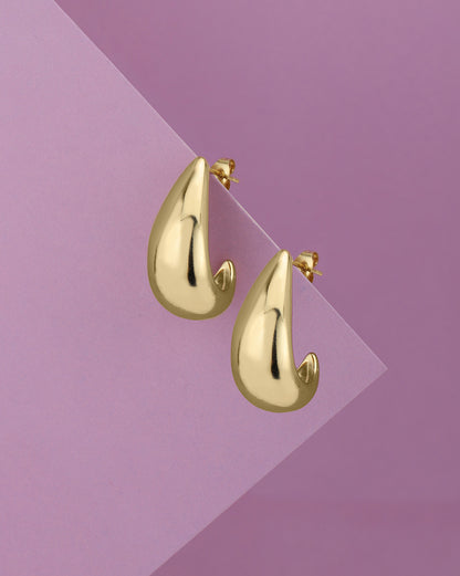 Gold Plated Contemporary Teardrop Half Hoop Earrings