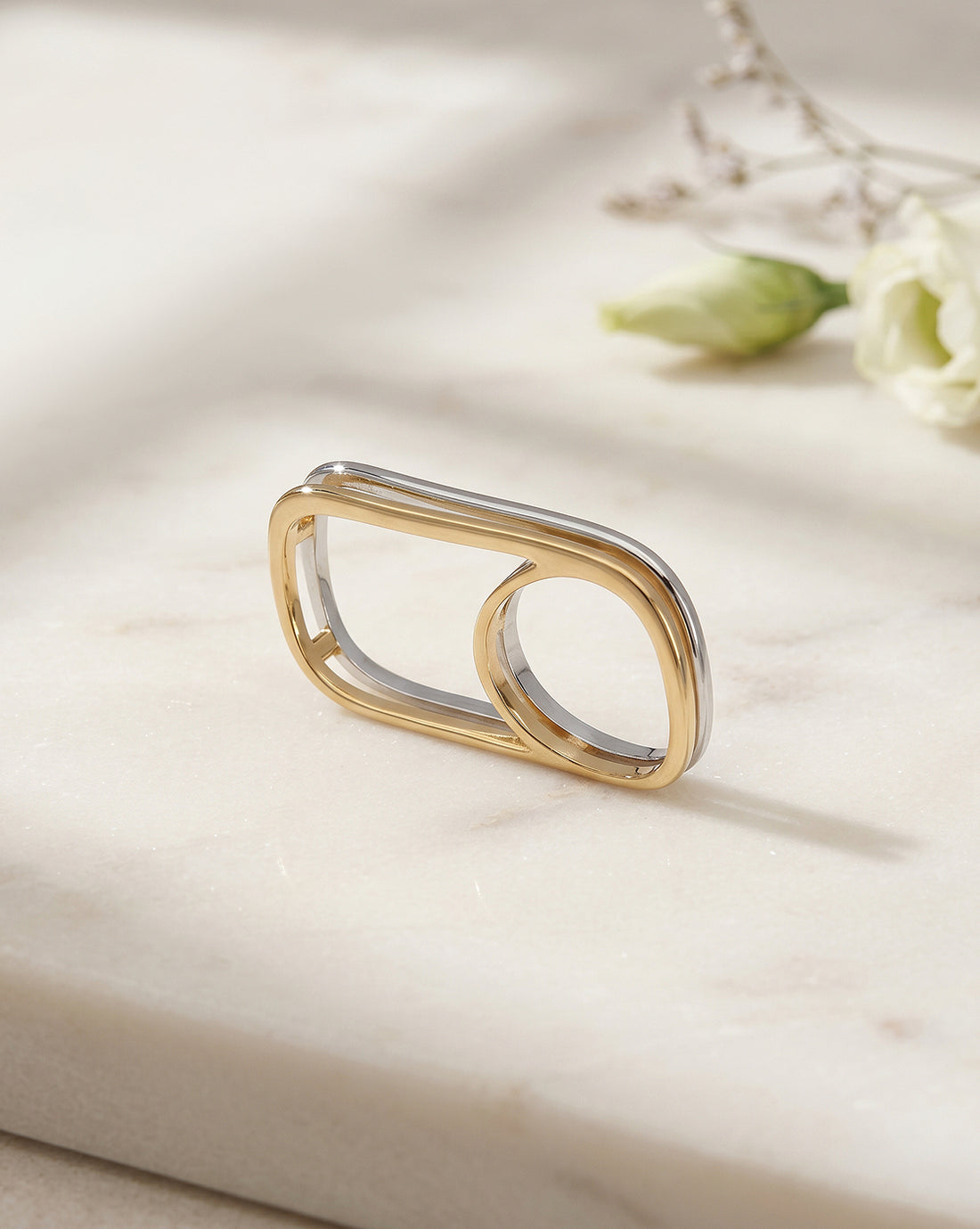 18kt Gold and Rhodium Plated Double Finger Ring