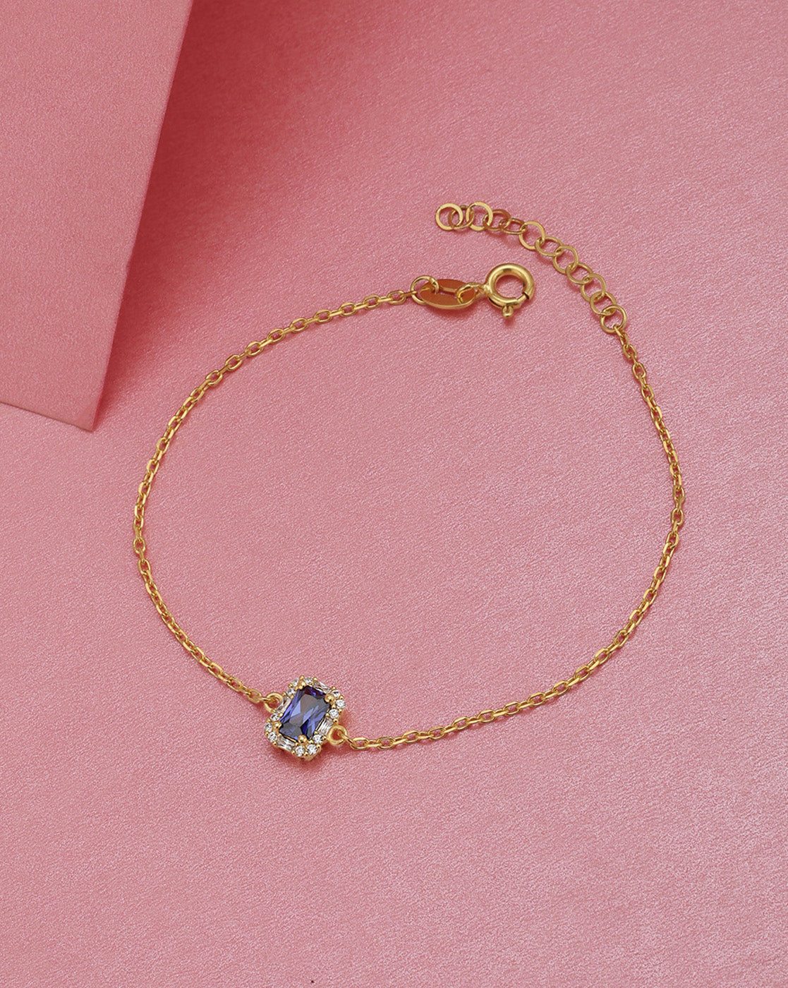 18kt Gold-Plated Sapphire-Blue CZ Halo Adjustable Bracelet