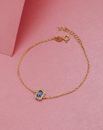 18kt Gold-Plated Sapphire-Blue CZ Halo Adjustable Bracelet