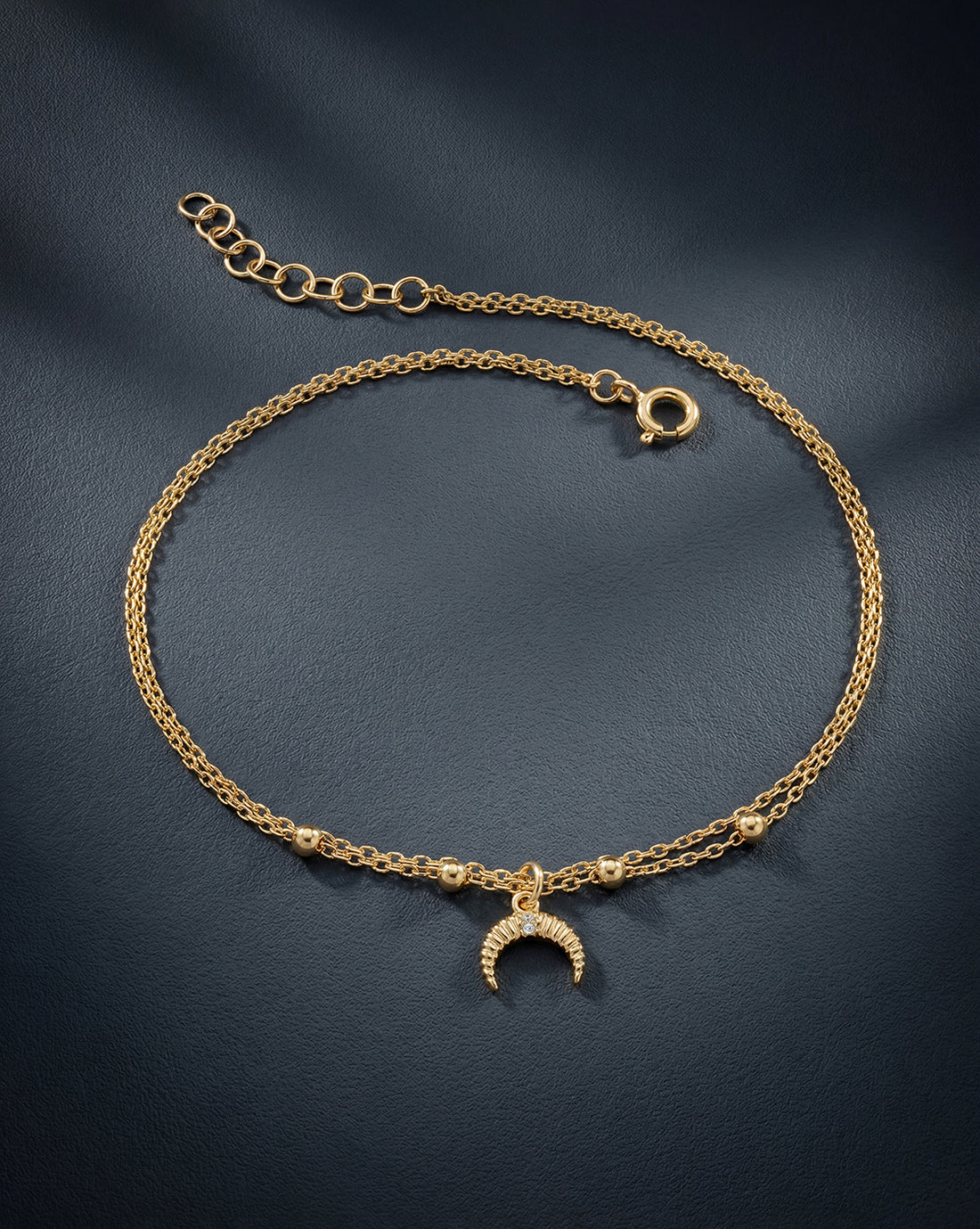 18kt Gold Plated CZ Moon Charm Layered Anklet