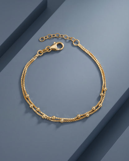 18kt Gold Plated Metal Ball Double Chain Bracelet