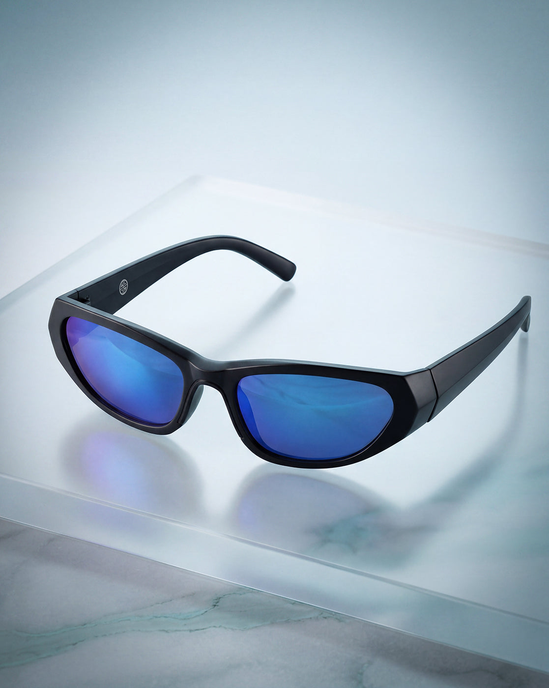 Women Matt Black Toned UV Protected Blue Mirror Lens Sports Sunglasses