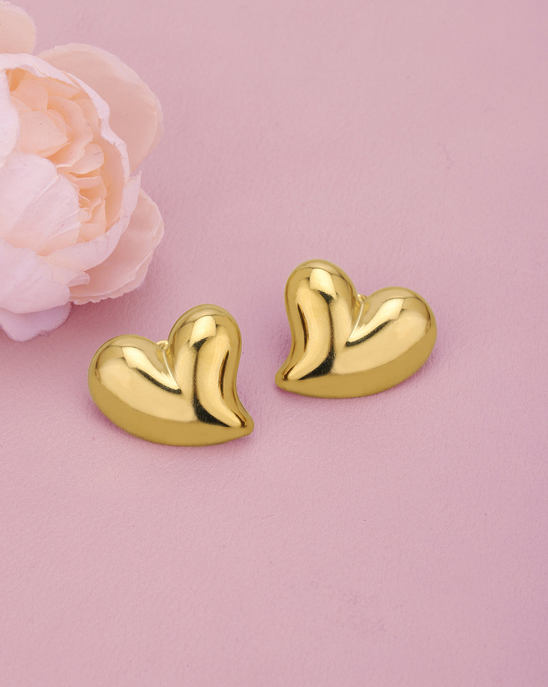 Gold Plated Puff Heart Bold Stud Earring