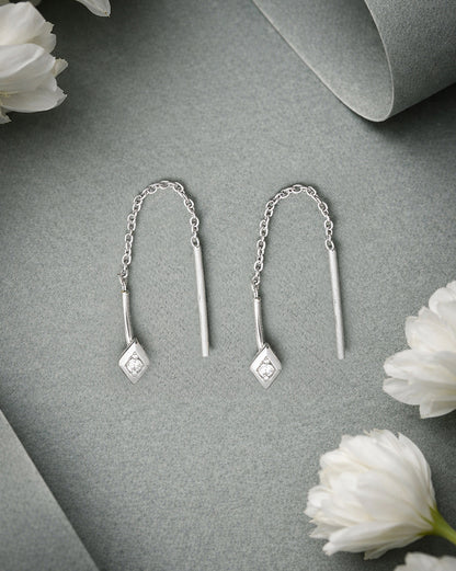 925 Sterling Silver Rhodium Plated CZ Threader Earring