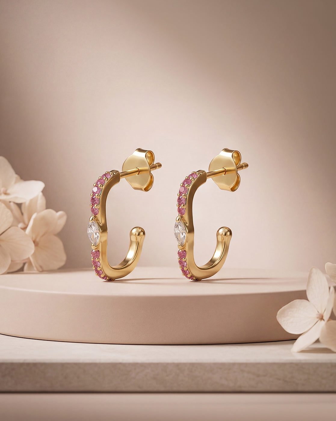18kt Gold Plated Ruby Red Mini Hoop Earring