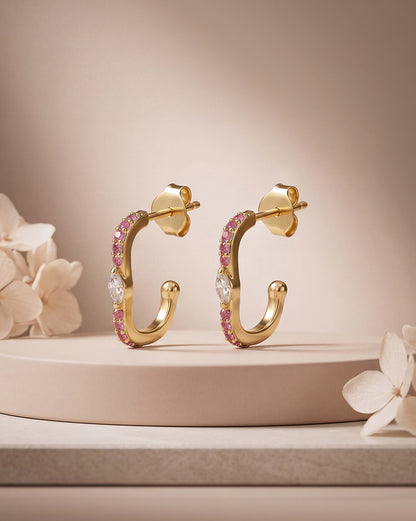 18kt Gold Plated Ruby Red Mini Hoop Earring