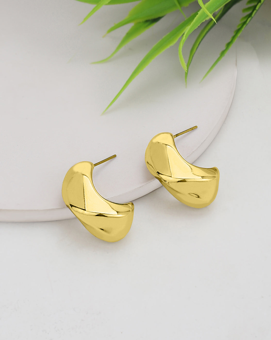 Gold Plated Contemporary Half Hoop Geometric Earrings