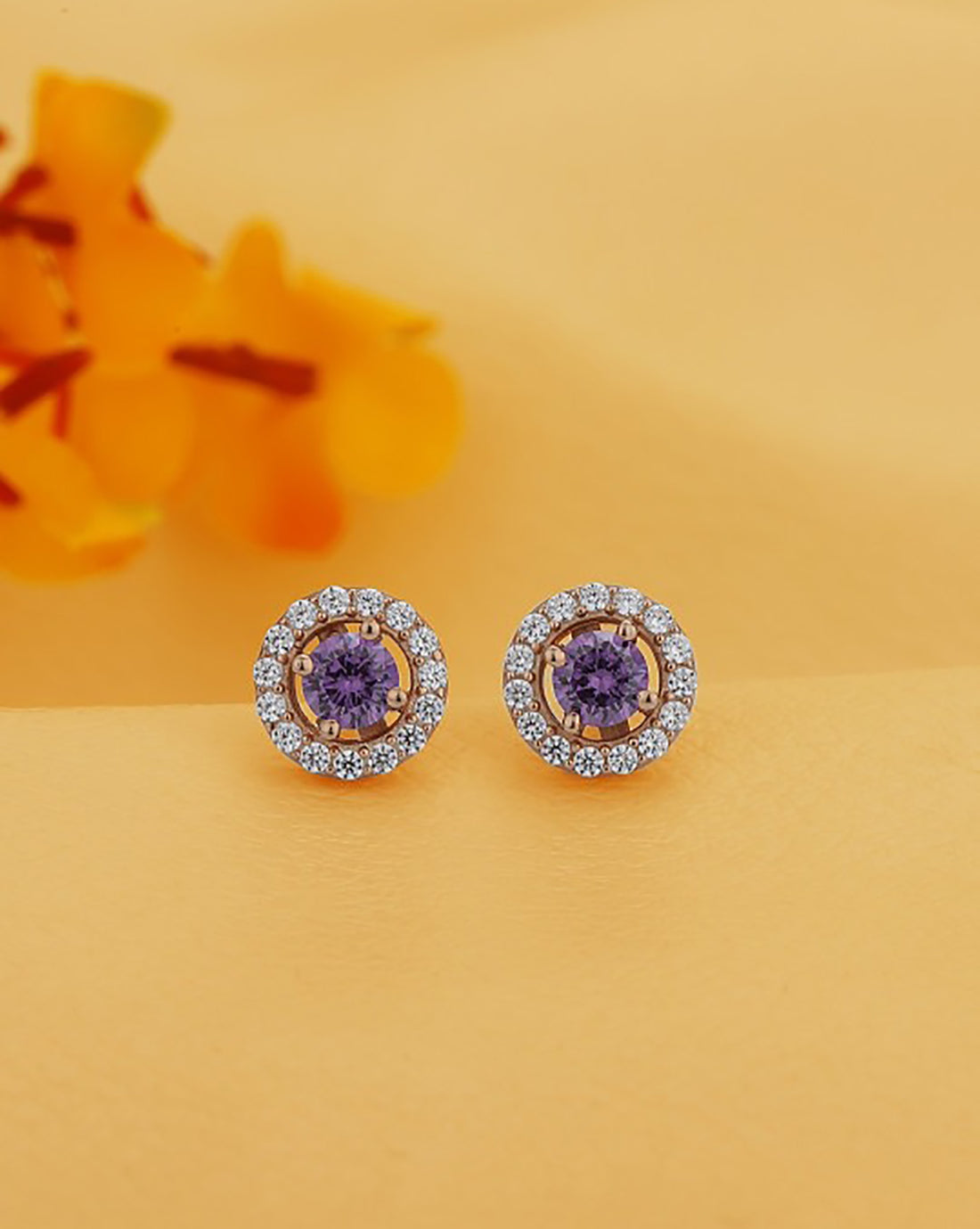 925 Sterling Silver 18kt Rose Gold Plated CZ Circular Mini Stud Earring