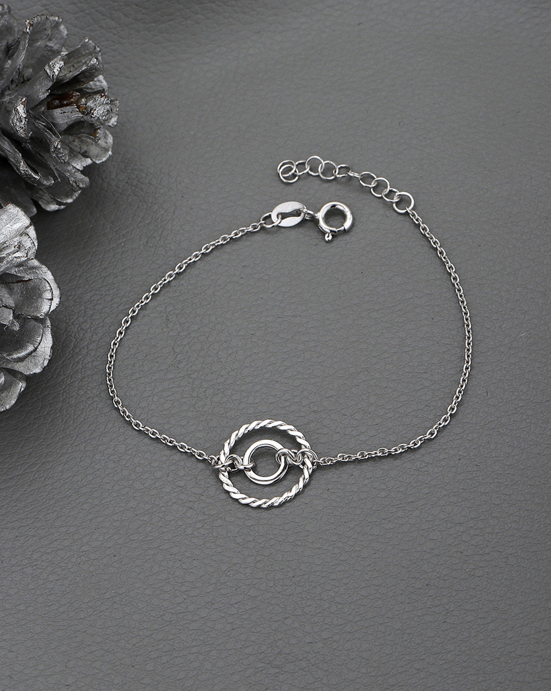 925 Sterling Silver Rhodium-Plated Circular Charm Bracelet