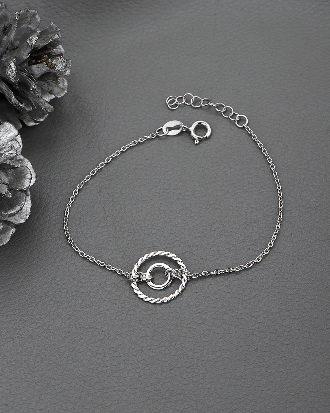 925 Sterling Silver Rhodium-Plated Circular Charm Bracelet