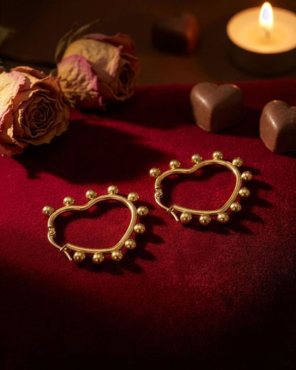 18kt Gold Plated Bold Beaded Heart Hoop Earring