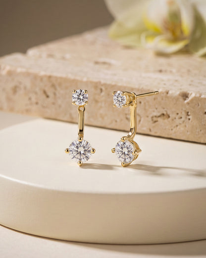 18Kt Gold-Plated CZ Solitaire Front &amp; Back Drop Earrings