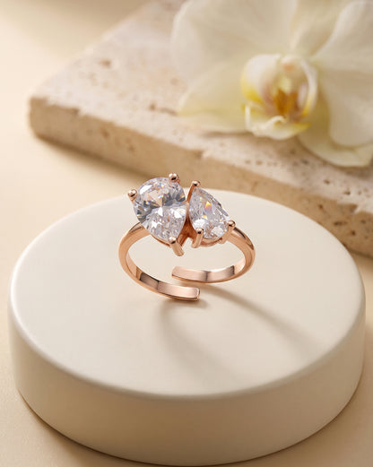 18Kt Rose Gold-Plated CZ Toi Et Moi Adjustable Ring