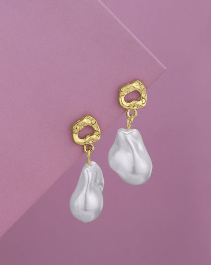 Gold Plated Hi-Fashion Baroque Pearl Earrings