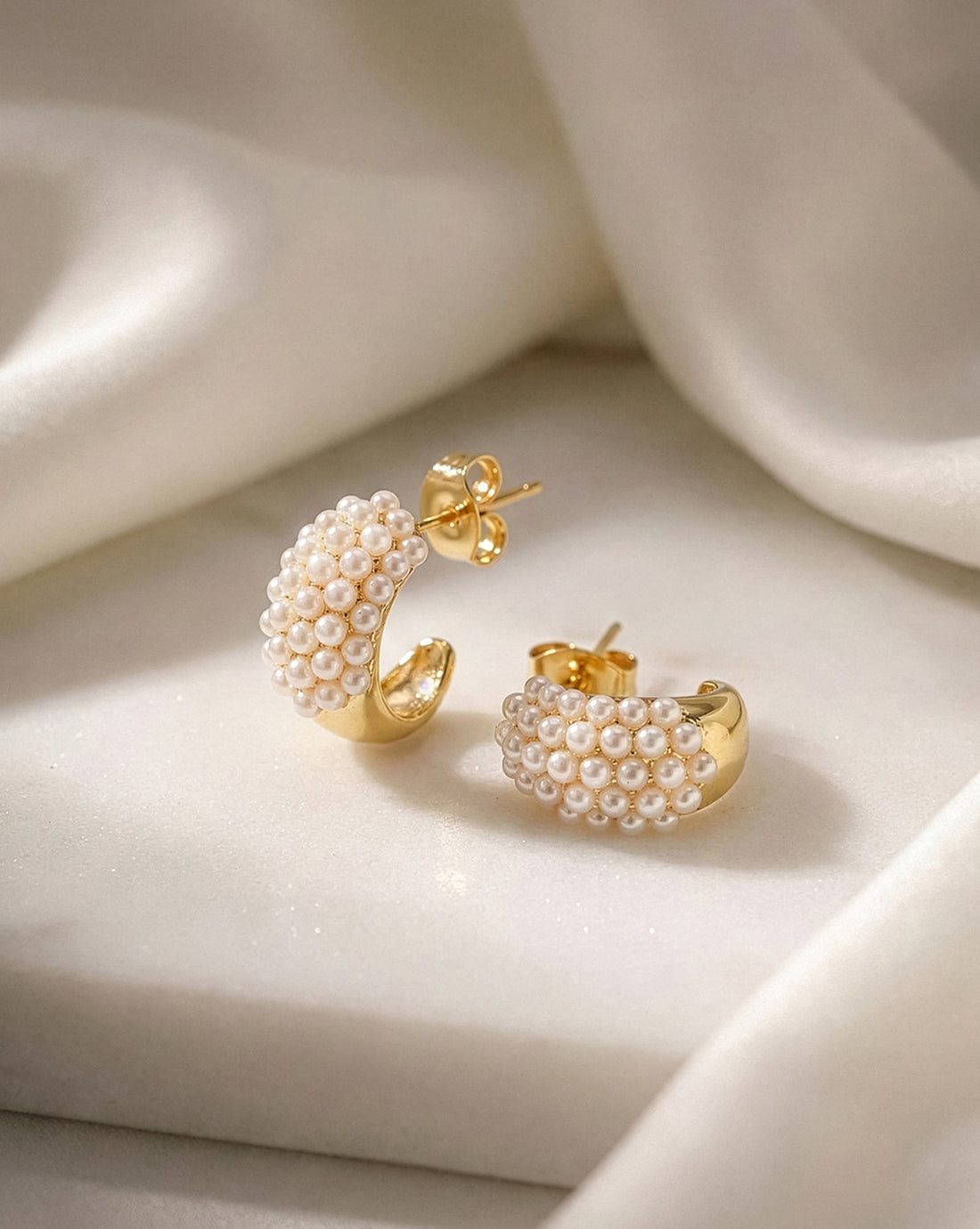 18kt Gold Plated Pearl Half Hoop Earring