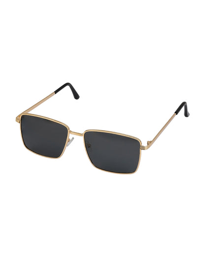 Unisex Gold and Black Toned Black Polarised Lens Rectangle Sunglasses