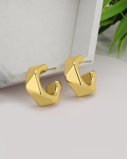 Gold-Plated Bold Geometric Half Hoop Earrings