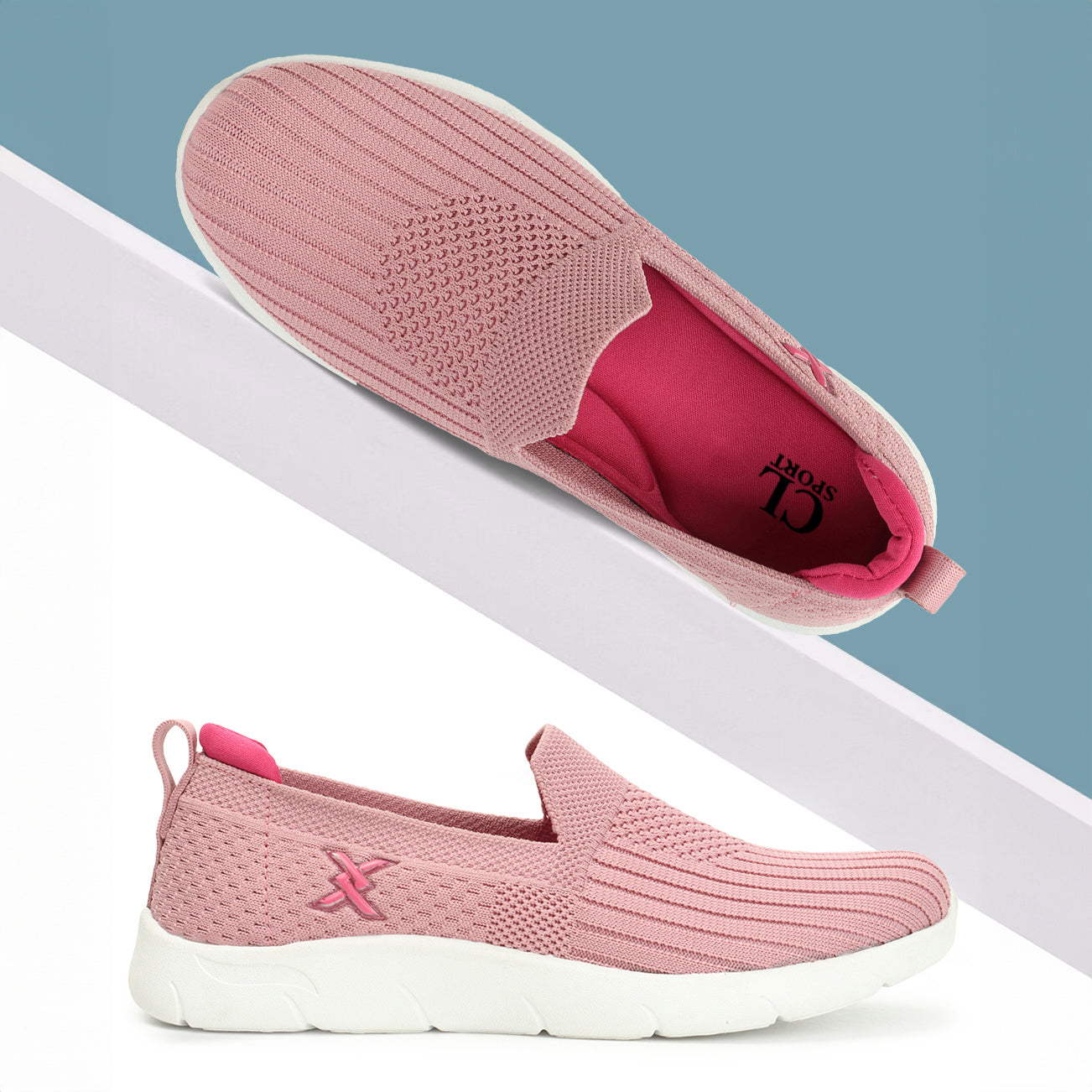 Women Textured Round Toe Flyknit Mesh Slip-On Sneakers