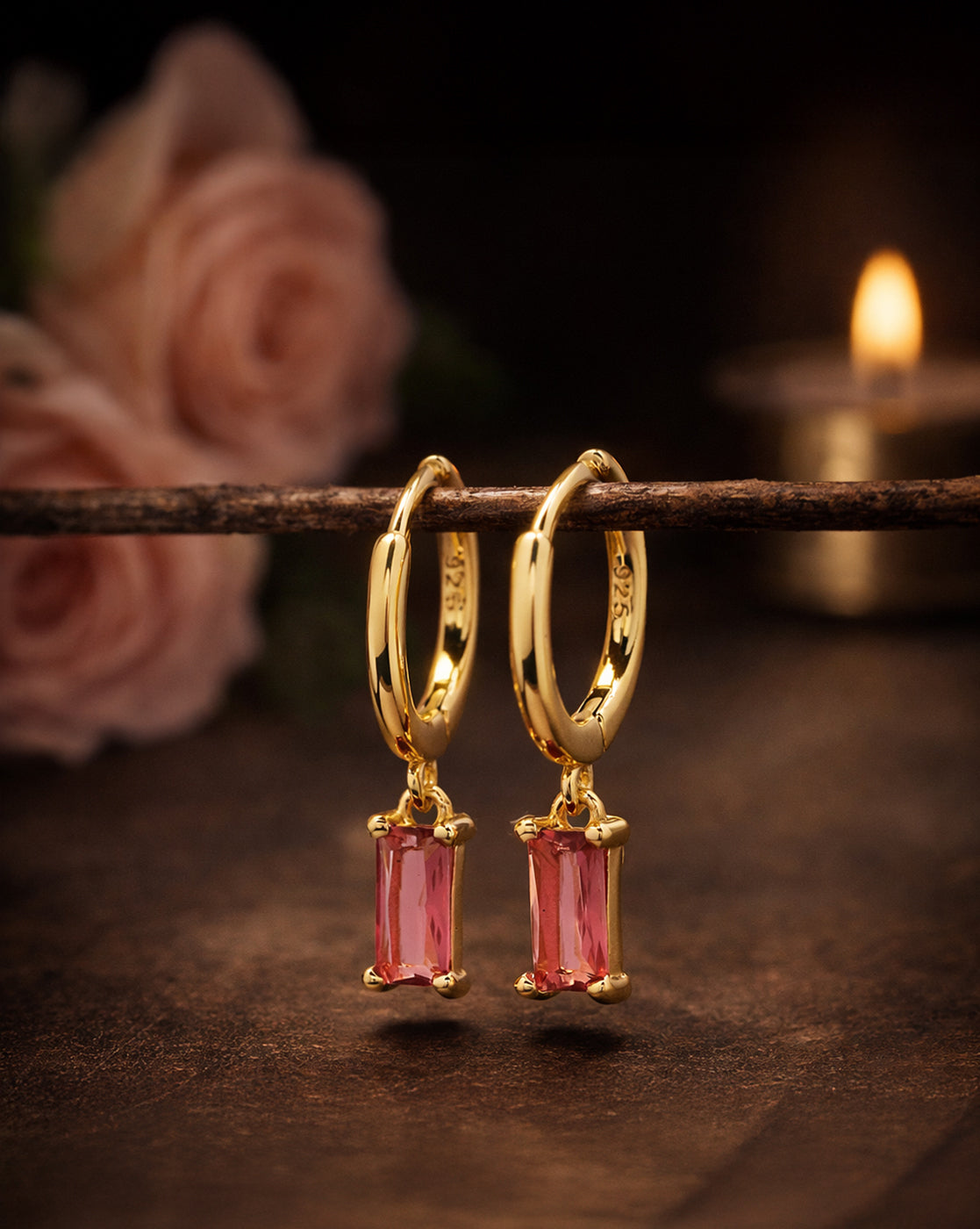 Gold Plated Dangling Solitaire Mini Hoop Earring