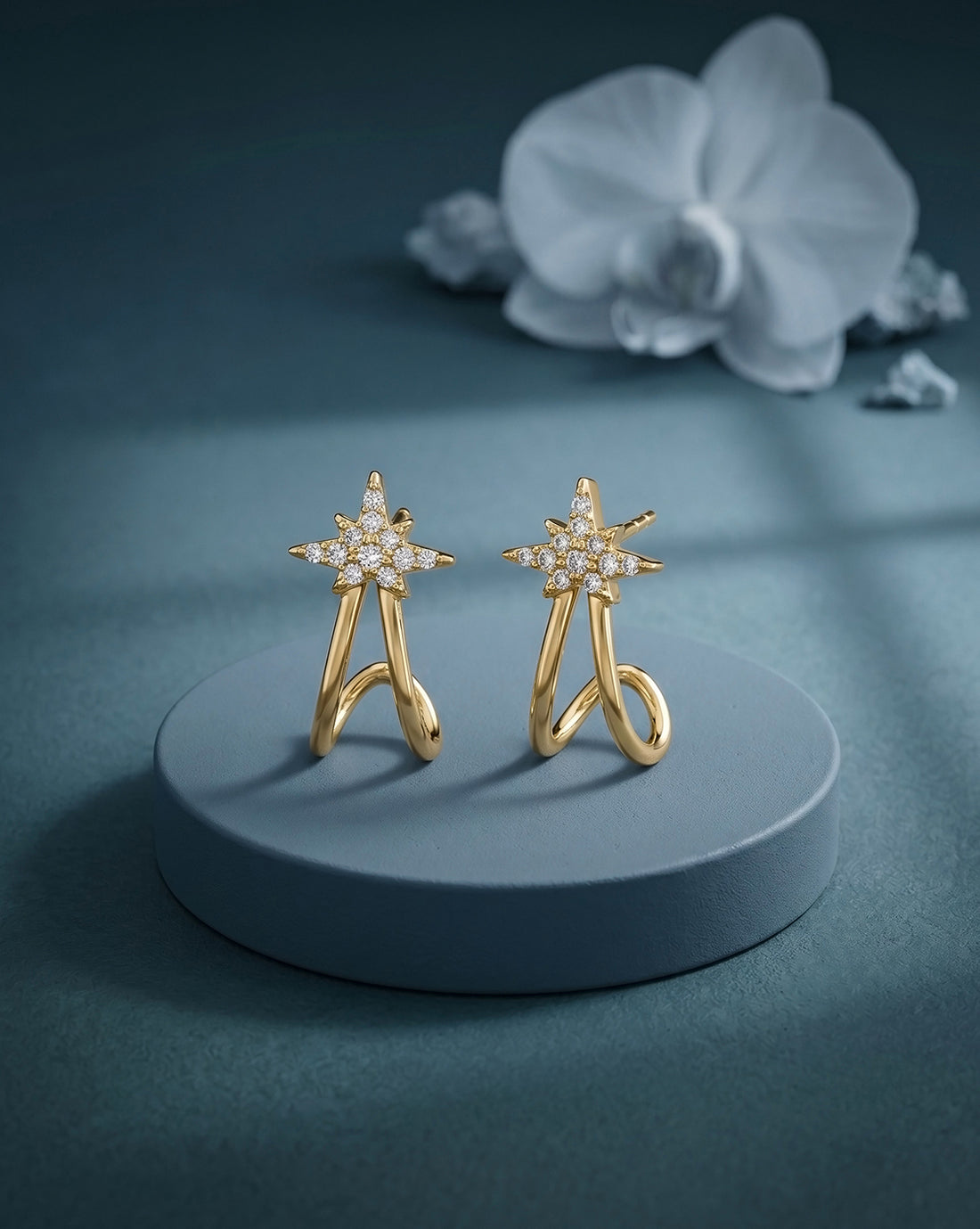 18kt Gold Plated CZ Star Half Hoop Earring
