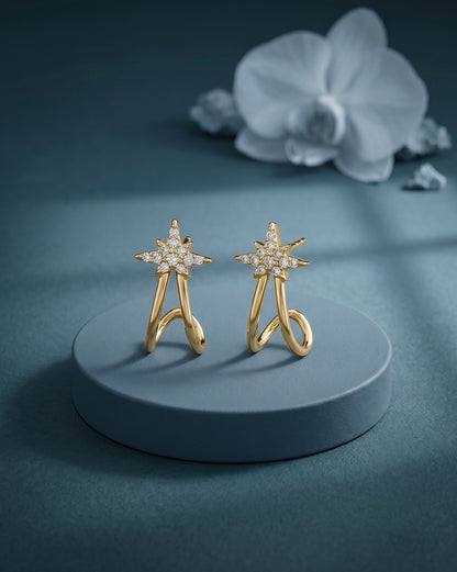 18kt Gold Plated CZ Star Half Hoop Earring