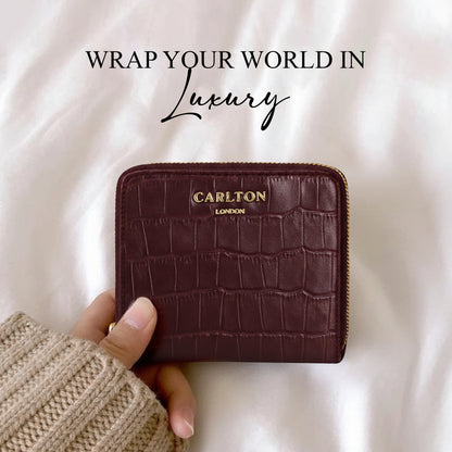 Carlton London Women Estelle Zip Around Textured Wallet with Gold Hardware