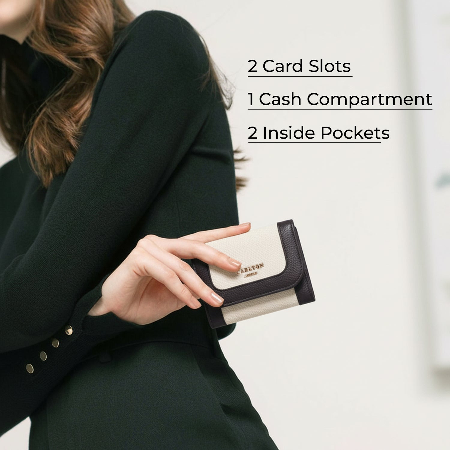Carlton London Women Tri-Fold Textured Compact Wallet with Gold Hardware