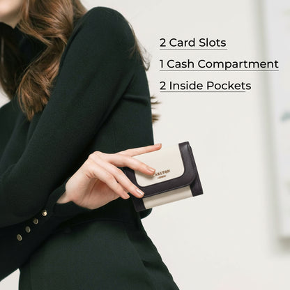 Carlton London Women Tri-Fold Textured Compact Wallet with Gold Hardware
