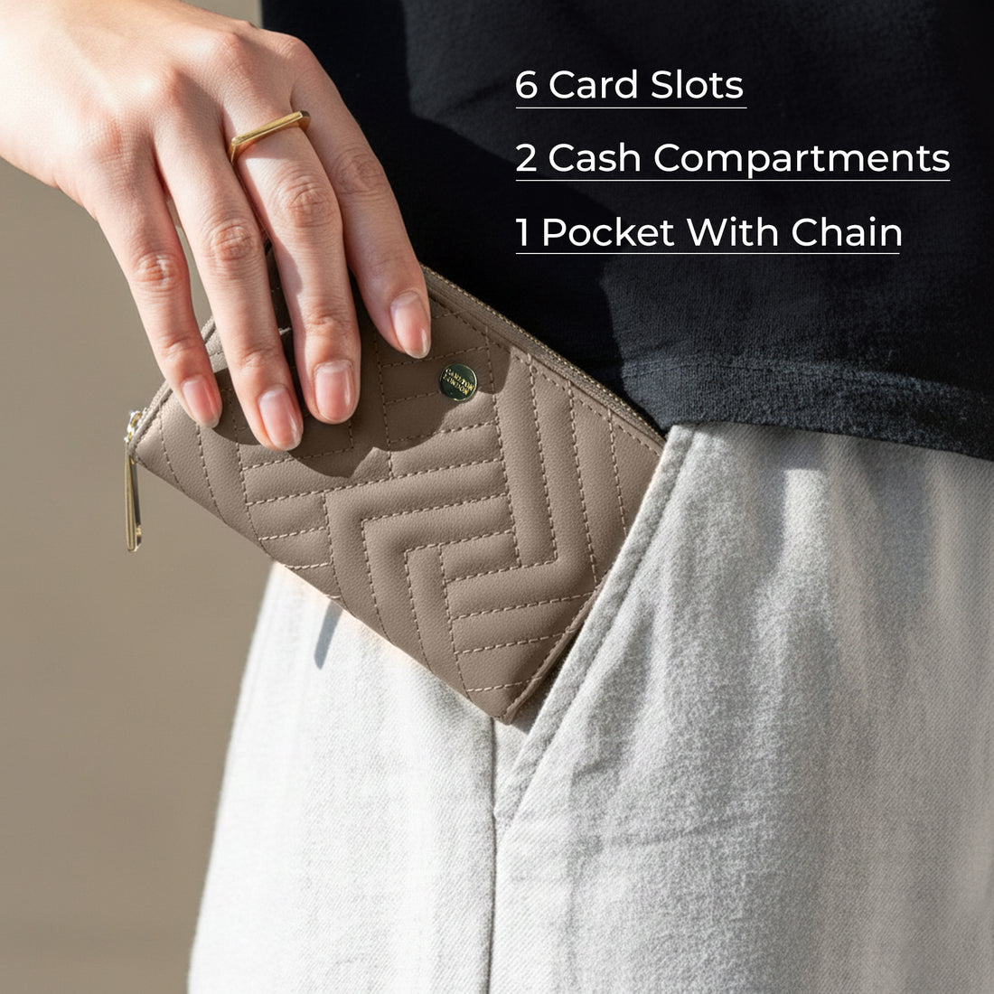 Carlton London Women Estelle Zip Around Textured Wallet with Gold Hardware