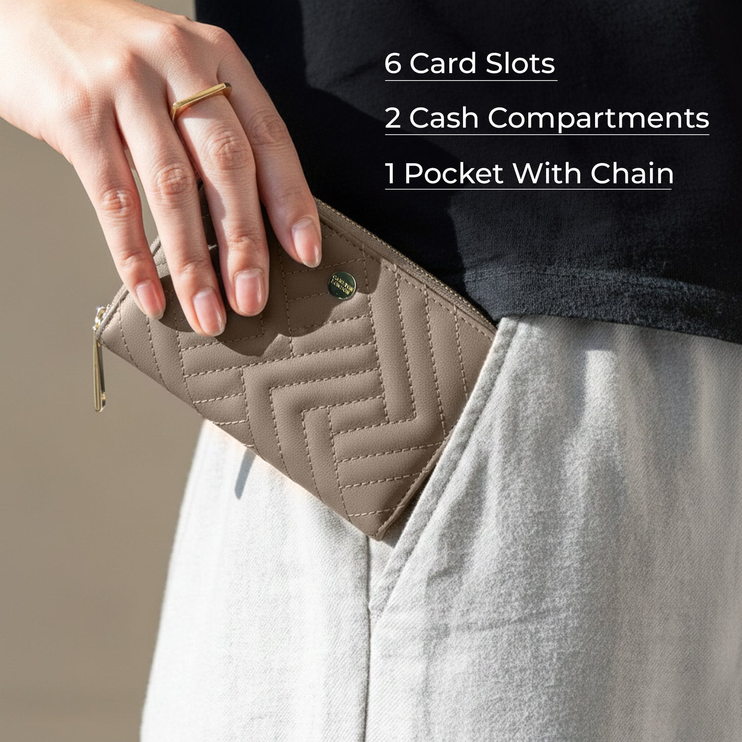 Carlton London Women Estelle Zip Around Textured Wallet with Gold Hardware