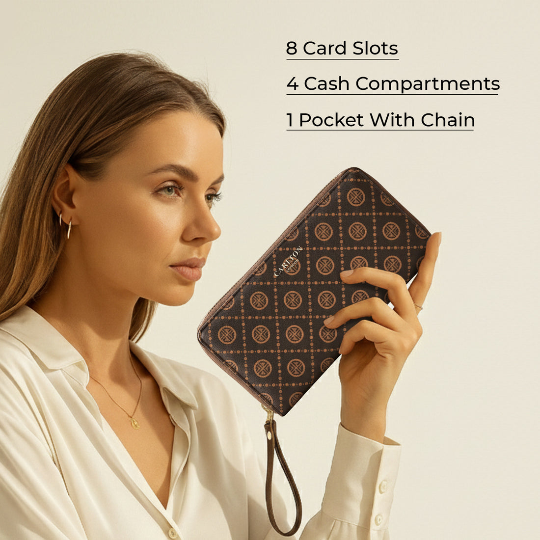 Carlton London Women Printed Zip Around Wallet With Detachable Wrist Strap