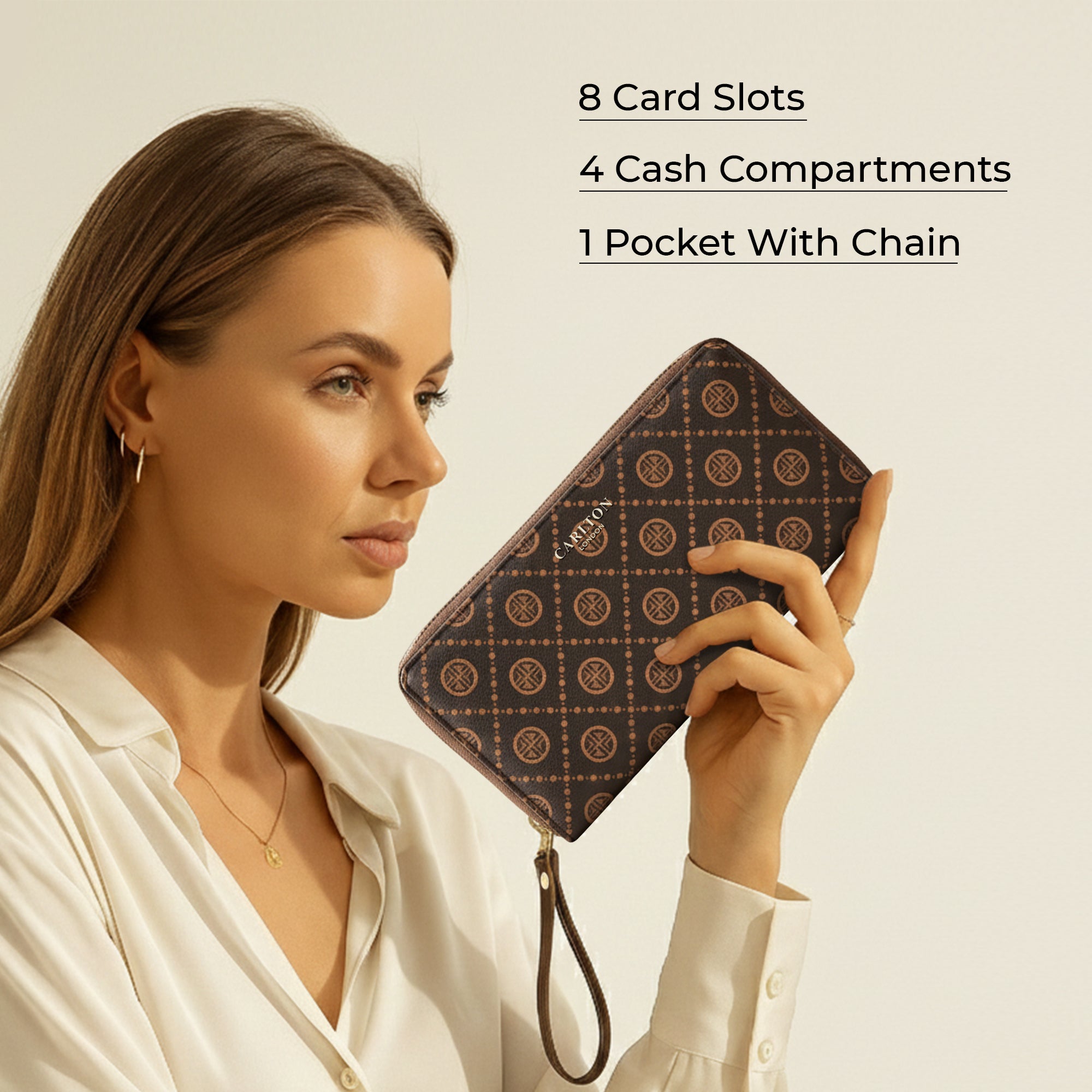 Carlton London Women Printed Zip Around Wallet With Detachable Wrist Strap