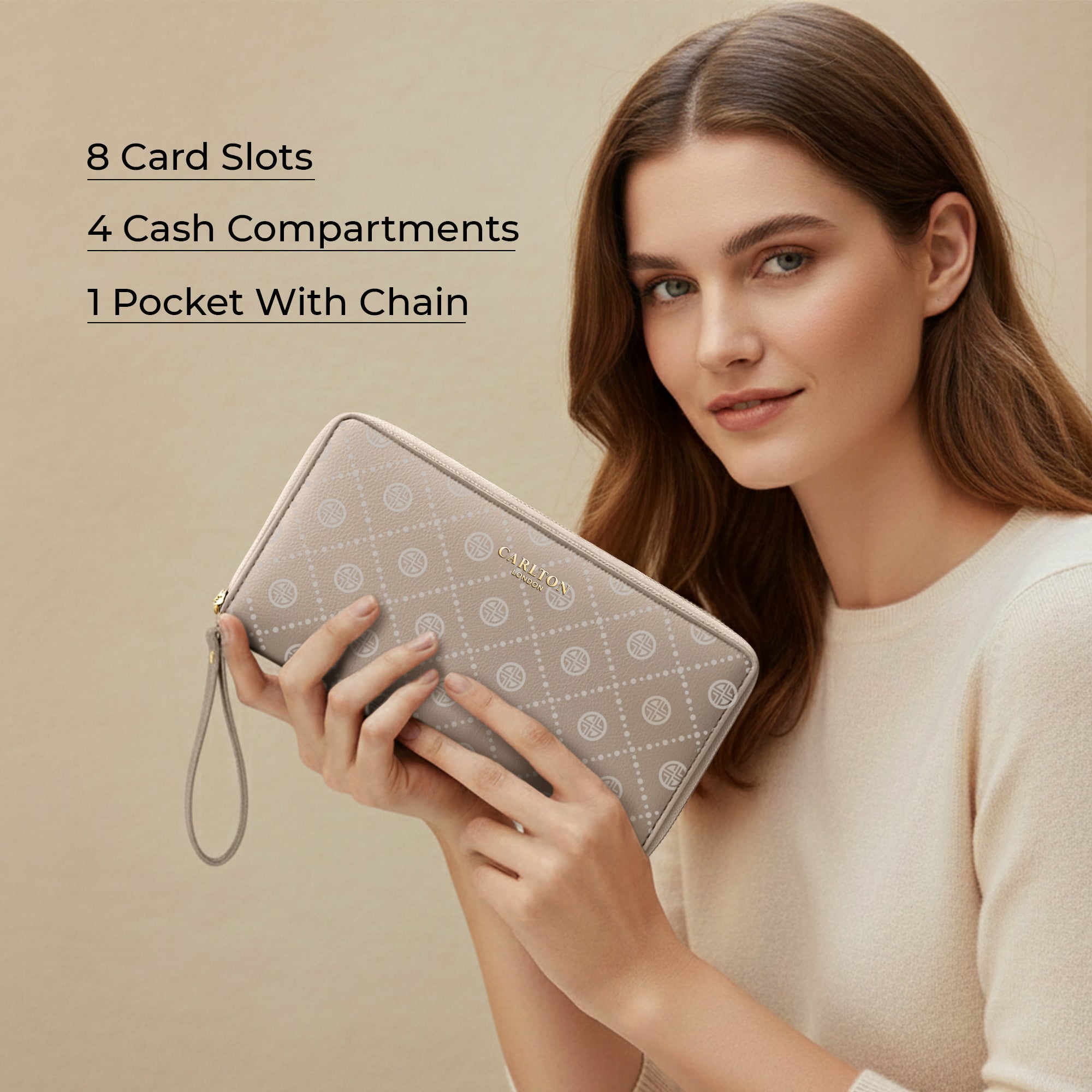 Carlton London Women Printed Zip Around Wallet With Detachable Wrist Strap