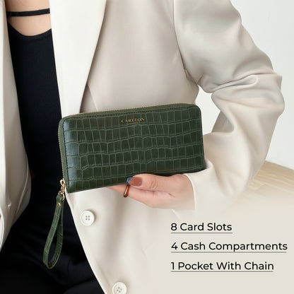 Carlton London Women Estelle Zip Around Textured Wallet with Gold Hardware