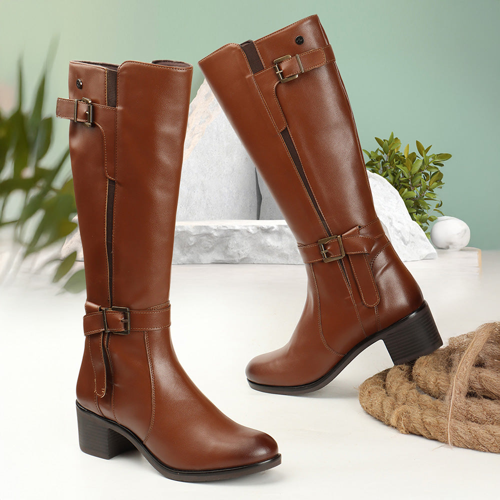 Women Block-Heeled Knee-Length Winter Boots