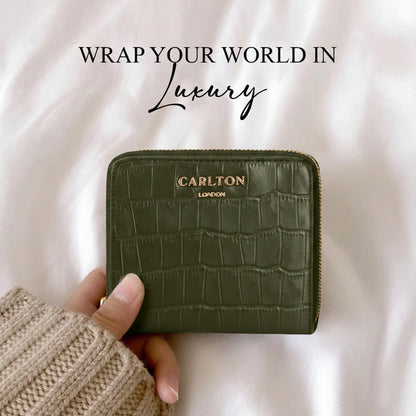 Carlton London Women Estelle Zip Around Textured Wallet with Gold Hardware