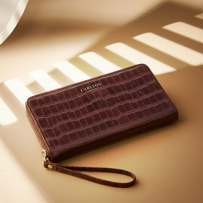 Carlton London Women Estelle Zip Around Textured Wallet with Gold Hardware