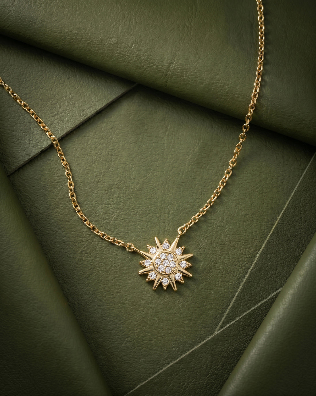 18kt Gold Plated CZ Glam Star Burst Pendant with Chain